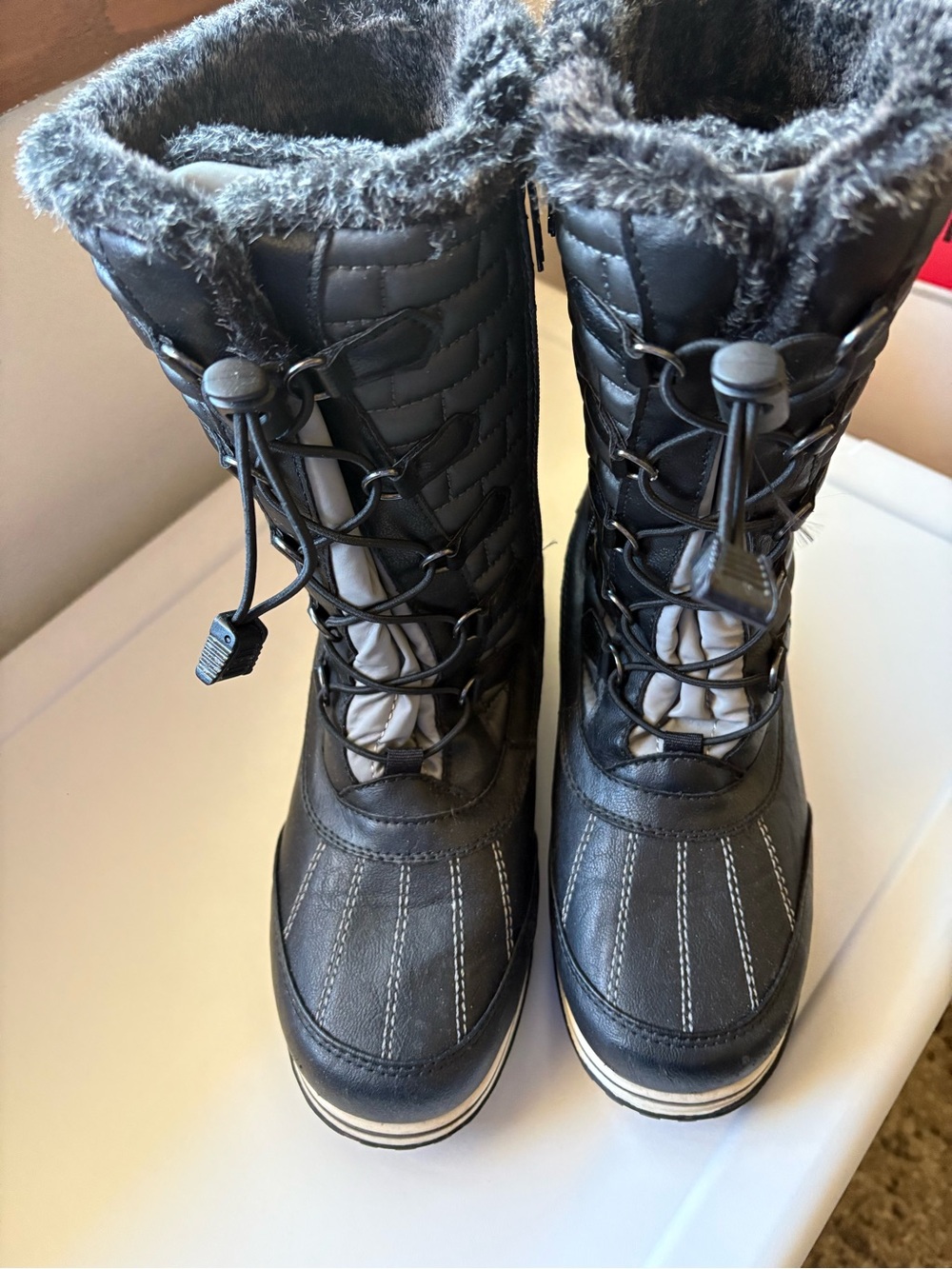 TOTES Women's Black Faux-Fur Lined Winter Boots